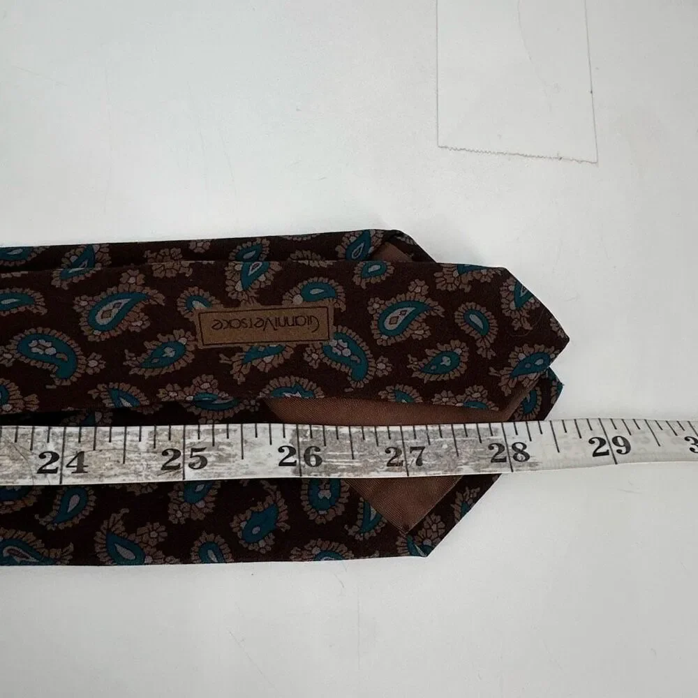 Vintage Gianni‎ Versace Brown Paisley Plaid Silk Mixed Pattern Men’s tie blue